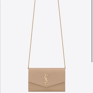 YSL UPTOWN CHAIN WALLET IN GRAIN DE POUDRE EMBOSSED LEATHER - NEW